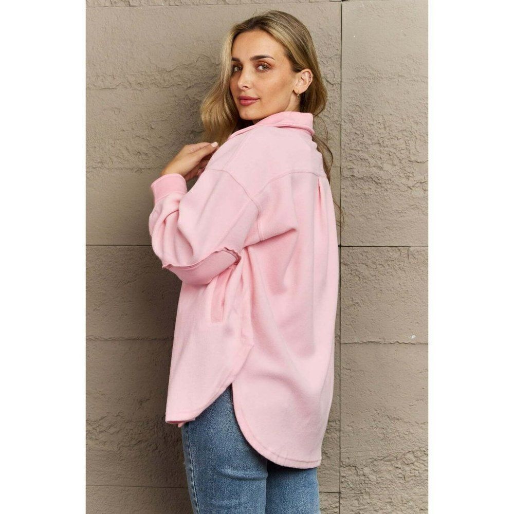Zenana All About the Fleece Button-Down Shacket in Dusty Pink S-L QJ-4003D4 - Picture 7 of 7